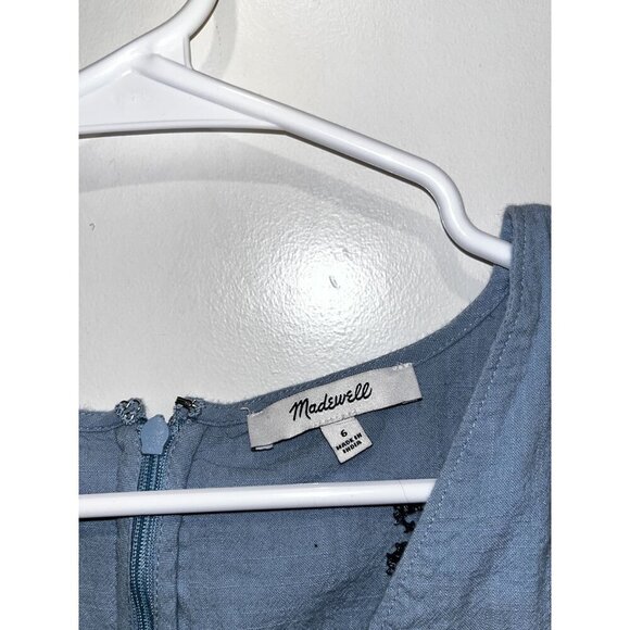 Madewell Blue Embroidered  Foldover V-Neck Puff Sleeve Mini Dress  Women's Size - Picture 4 of 10